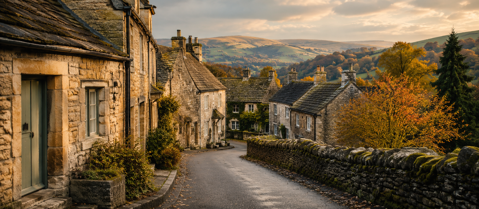 A view across the Wye valley towards Bakewell on an autumn morning